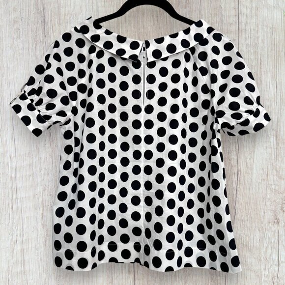 ANN TAYLOR Factory Black White Dot Short Sleeve Blouse Small Petite SP - Picture 2 of 4